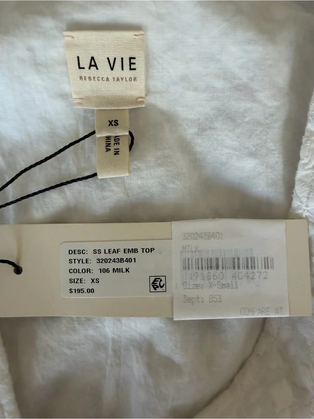 NWT Rebecca Taylor La Vie Embroidered Milk White Button Up Blouse Size XS